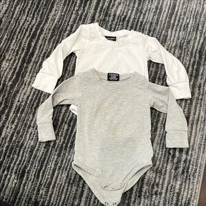 Little Bipsy long sleeve one pieces in white and gray